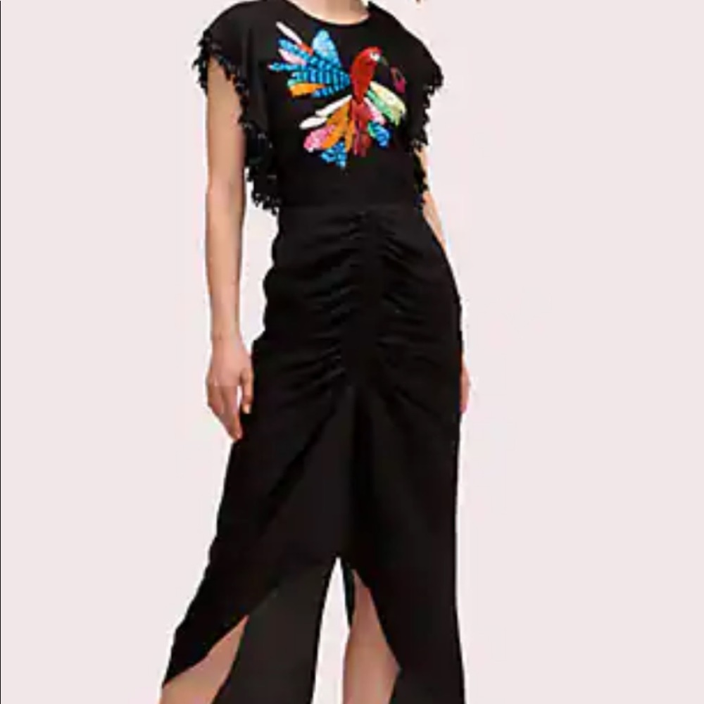 Size 4 Kate Spade embellished black parrot dress